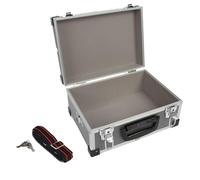 Perel Mallette de rangement, valisette métal, mallette à outils vide, valise outils vide, transport, verrouillable 2 clés, bandoulière, aluminium, gris, 320 x 230 x 155 mm