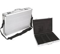 Perel mallette pour ordinateur portable, sangle de transport, serrure à clé, 2 clés, aluminium, gris argenté métallique, 425 x
