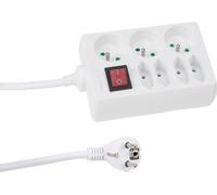 Perel Bloc multiprise avec Interrupteur, 4 Prises Euro, 3 Prises avec Terre française (Type E), 1.5 m, 3G1.5, Usage intérieur, Blanc