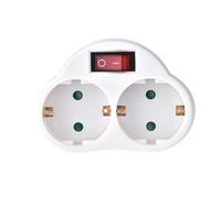 Perel Multiprise 2 Prises, biplite avec Interrupteur, biplite Domino, Double Prise Murale, 2 Prises électrique Schuko Type F Mise à la Terre Allemagne, Usage intérieur, Blanc