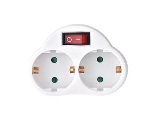 Perel Multiprise 2 Prises, biplite avec Interrupteur, biplite Domino, Double Prise Murale, 2 Prises électrique Schuko Type F Mise à la Terre Allemagne, Usage intérieur, Blanc