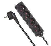 Perel Multiprise 4 prises Type E – Protection enfant, câble 5 m H05VV-F 3G1.5, 3680 W, Noire