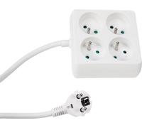 Perel Multiprise, 4 prises type E, câble 1.5 m, 3G1.5, intérieur, carré, blanc