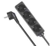 Perel Multiprise avec 4 Prises Schuko (Type F) avec Protection Enfants, câble H05VV-F 3G1.5 de 1,5 m, 3500 W, rallonge compacte pour Usage intérieur, Noir, IP20, 16 A, 230 V