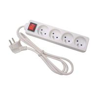 Perel Multiprise avec Interrupteur 4 Prises, Bloc multiprise parafoudre, 4 Prises électrique française Type E Mise à la Terre, câble de 1.5 m, 3G1.5, Usage intérieur, Blanc