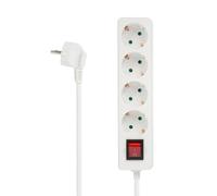 Perel Multiprise avec Interrupteur 4 Prises, Bloc multiprise parafoudre, 4 Prises électrique Schuko Type F Mise à la Terre, câble de 1.5 m, 3G1.5, Usage intérieur, Blanc