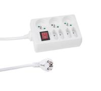 Perel Multiprise avec Interrupteur, 4 Prises Euro et 3 Prises Type E avec Protection Enfant, câble H05VV-F 3G1.5 de 1,5 m, 3500 W, rallonge intérieure, Blanc, IP20, 16 A, 230 V
