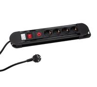 Perel Multiprise avec Interrupteur et Protection Contre Les surtensions, 4 Prises Type F (Schuko), câble 1.5 m H05VV-F 3G1.5, 3500 W, Noire, IP20, avec kit de Montage