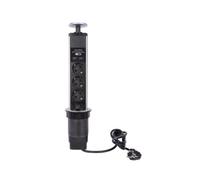 Perel Multiprise escamotable encastrable avec 2 Prises Schuko Type F et 2 Ports USB, Trou 71 mm, câble 1,4 m, 3680 W, idéale pour Cuisine, Bureau et Salle de réunion