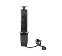 Perel Bloc multiprise escamotable, 3 Prises avec Terre française (Type E), diamètre 71 mm, Usage intérieur, Noir/Gris