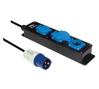 Perel Multiprise extérieure, 3 Prises Type E avec Capuchons, Prise CEE, câble néoprène 3 m H07RN-F 3G2.5, IP44 étanche, adaptée pour Jardin, Atelier et Chantier, Noir-Bleu
