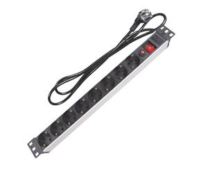 Perel Multiprise PDU 8 prises Schuko type F avec interrupteur et protection surtension, câble H05VV-F 3G1.5 de 2,15 m, 3680 W, répartiteur d’alimentation pour baie 19 pouces, armoire serveur et bureau