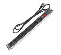 Perel Multiprise Rack 19" 8 Prises, rackable 19 Pouces, Bloc multiprise PDU avec Interrupteur, 8 Prises électrique Schuko Type F Mise à la Terre, câble de 2.15 m, 3G1.5, Usage intérieur, Noir