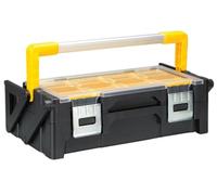 Perel Organiseur à outils 18 compartiments 2 niveaux cantilever, boîte à outils avec poignée aluminium et fermetures métalliques, rangement vis boulons petites pièces, 15,2 L, 45,5 x 24 x 14 cm