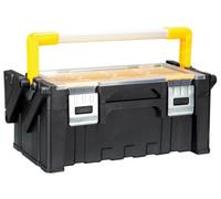 Perel Organiseur à outils 21 L avec 12 compartiments et 2 niveaux, boîte à outils cantilever avec poignée aluminium et fermetures métalliques, rangement vis boulons petites pièces, 45,5 x 24 x 20 cm