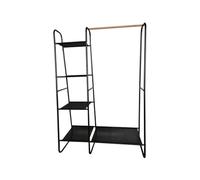Perel Portant à vêtements en métal avec barre de penderie et 5 étagères, avec rangement chaussures, armoire ouverte pour chambre entrée buanderie, structure noire, 100 x 40 x 150 cm