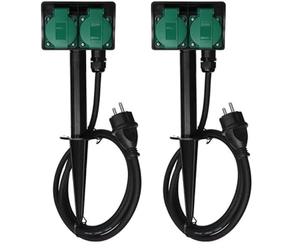 Perel Prise extérieure avec Piquet de Terre, 2 Prises Type F avec couvercles, boîtier IP44 résistant aux éclaboussures, câble H07RN-F 3G1.5 de 1,5 m, multiprise pour éclairage et Outils de Jardin