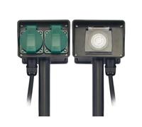 Perel Prise extérieure IP44 avec minuterie et Piquet de Terre, 2 Prises Type E avec couvercles et câble H07RN-F 1,5 m pour Jardin