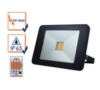 Perel Projecteur LED, 50 W, 5400 lm, 4000°K, blanc neutre, pour intérieur et extérieur, support ajustable, télécommande, aluminium, noir