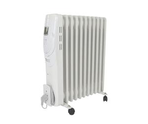 Perel Radiateur à bain d'huile, 2500 W, 11 ailettes, 3 niveaux de chauffe, pour pièces jusqu'à 30 m², écran LCD, minuterie, thermostat réglable