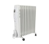 Perel Radiateur à huile 2500W avec 11 ailettes, 3 niveaux de chaleur, écran LCD, minuterie, thermostat, poignée, roulettes et enrouleur de câble, anti-surchauffe & anti-basculement, chauffage