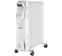 Perel Radiateur à huile 2500W avec 11 ailettes, 3 niveaux de chauffe, thermostat réglable, poignée, roulettes, protection anti-surchauffe et basculement, chauffage d'appoint portable, silencieux et