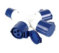 Perel Répartiteur 3 voies, 16 A/230 V, 3500 W, CEE vers 3 x CEE, usage intérieur et extérieur, ABS, bleu
