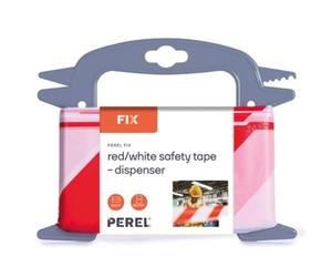 Perel Ruban de barrière sur dévidoir 100 m, idéal pour clôtures temporaires et événements, rouge/blanc