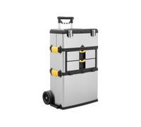 Perel Servante d’atelier 3-en-1, trolley en acier inoxydable, avec poignée télescopique, grandes roues et 3 compartiments amovibles, pour professionnels et bricoleurs, 570 x 354 x 830 mm