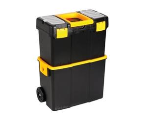 Perel Servante d'atelier mobile, 2 boîtes empilables, polypropylène, coffre de rangement détachable avec 2 organiseurs dans le couvercle, plateau porte-outils amovible, fermetures en plastique,