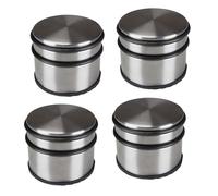 Perel Set de 4 butoirs de porte, cale-porte en acier inoxydable, rond, butoir porte sol, block porte, butée de porte sol, arret sans perçage, caoutchouc antidérapant, gris argenté, 9 x 7.5 cm, 1 kg
