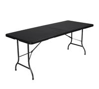 Perel Table Pliante, Table Valise, Table Pliable, résistante aux intempéries, avec poignée, idéale pour Pique-Nique, Camping, Barbecue, fête, supporte jusqu'à 100 kg, Aspect rotin, Noir
