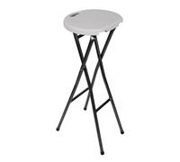 Perel Tabouret de Bar Pliant Blanc avec poignée, léger et résistant, Assise en Plastique et Cadre en Acier, pour Usage intérieur et extérieur, capacité 150 kg
