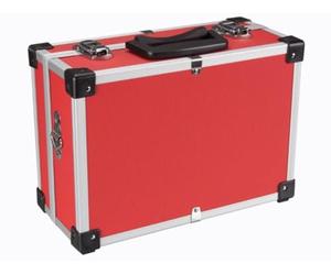 Perel valise à outils en aluminium rouge 320 x 230 x 155 mm avec serrure à clé (2 clés) et bandoulière, mallette rigide de transport pour outils, ordinateur portable et caméra