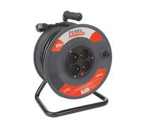 Perel Tools - Enrouleur électrique 50 m - 4 prises - Disjoncteur de sécurité