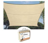 Perel Voile d'ombrage, Toile ombrage, Toile extérieure terrasse, imperméable, Protection Contre UV, 4 Anneaux en O en Acier Inoxydable, 5 x 5 m, 160 g/m², Polyester, carré, crème