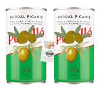 Perello Gordal Picante Lot de 2 olives dénoyautées 350 g + carte de cuisine Brightdale