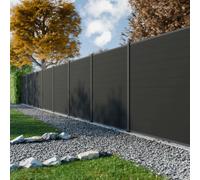 PERENZA Clôture composite RIO 7,35x1,80m platines, Anthracite poteau gris | Occultation totale, lames 21x150x1780 mm, poteaux alu 60x70 mm gris, lames recoupables, quincaillerie incluse