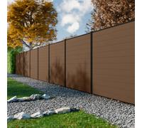 PERENZA Kit Cloture Composite RIO bronze 5,5x1,8m - Bois composite & Aluminium - Poteaux Noir - Recoupable - Occultation - Brise vue