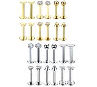 Perfeclan 12 Paires Labret Bijoux Lèvres Piercings Acier Inoxydable Zircon Surface Lisse Pratique Convient pour Femmes Hommes Nez Oreilles Bouche Utilisation