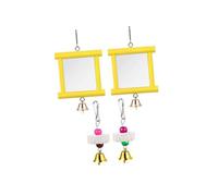 Perfeclan 2 Pièces Jouets pour Poules Pendentif de Poulailler Accessoire de Cage Jeu Interactif en Bois avec Miroir Acrylique Adapté pour Perruches Canaris et V, Jaune