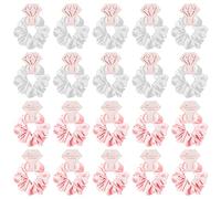 perfeclan 20 Pièces Élastiques pour Cheveux, Chefs Mode Filles Coiffures Bandeau Demoiselle d'Honneur Chouchous, rose and blanc