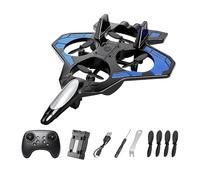 perfeclan Avion radiocommandé avec lumières LED, planeur en mousse, modèle réduit de chasseur pour enfants, adultes et débutants (garçons), Bleu