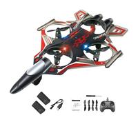perfeclan Avion radiocommandé léger et portable avec lumières LED, modèle hélicoptère de chasse pour débutants, adolescents et garçons. Cadeau idéal, Batterie Rouge 2