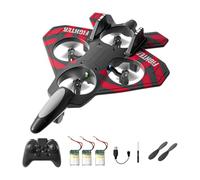 perfeclan Avion télécommandé Jet pour garçons, hélicoptère quadricoptère léger à 360°, avion à voilure fixe avec lumières, Rouge avec 3 Piles