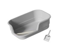 Perfeclan Bac à Litière pour Chat Litière Ouverte Toilette Chaton Bac Litière Anti-éclaboussures avec Pelle Entrée Basse Conception sans Difficiles à Nett, Gris