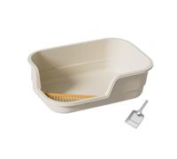Perfeclan Bac à Litière pour Chat Litière Ouverte Toilette Chaton Bac Litière Anti-éclaboussures avec Pelle Entrée Basse Conception sans Difficiles à Nett, Beige