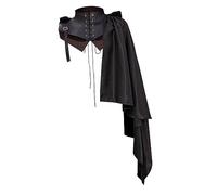 Perfeclan Cape d'armure châle à épaule unique, uniforme victorien Punk guerrier noir à lacets, demi-cape d'assassin, châle de style vintage pour hommes adultes