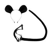 Perfeclan Ensemble D'accessoires de Costume de Souris, 2 Pièces, Cerceau En Peluche Noir, Oreilles et Queue de Souris