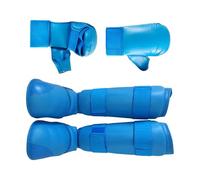 Perfeclan Ensemble d'équipement de Sparring de Taekwondo, Gants de karaté, Gants de Boxe, protège-Tibias avec Chaussures, Gants de Sac de Frappe pour Exercices, Bleu, S